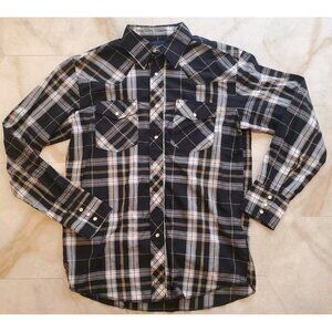 Wrangler Men's Western Long Sleeve Pearl Snap Button Plaid Black & Gray Size S
